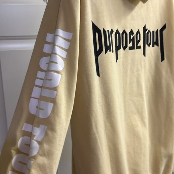 Justin Bieber Tan Purpose World Tour Hoodie with Kangaroo Pocket- Large - Picture 7 of 8